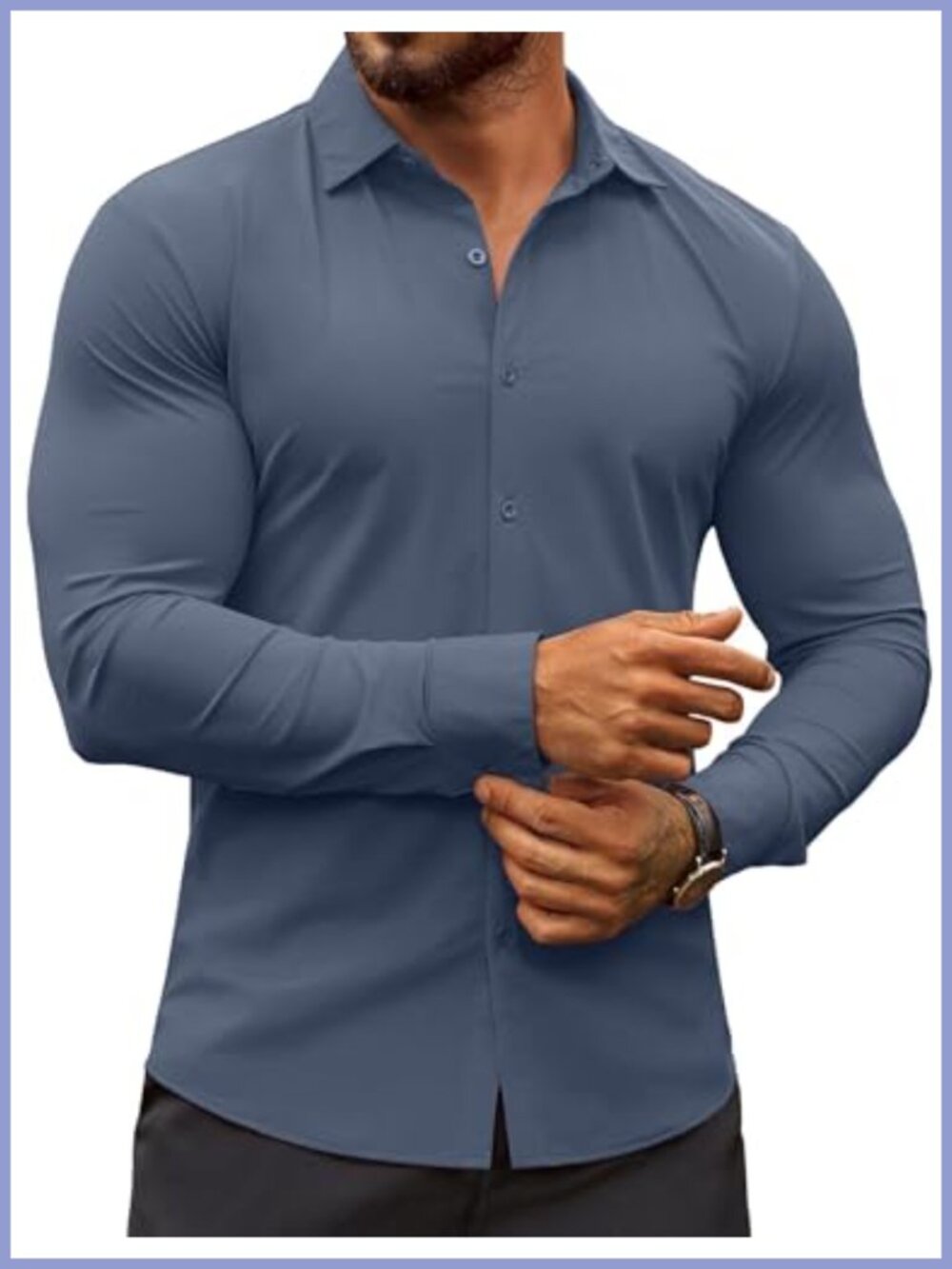 Men's Muscle Fit Dress Shirt Wrinkle-Free Long Sleeve Button Down Casual